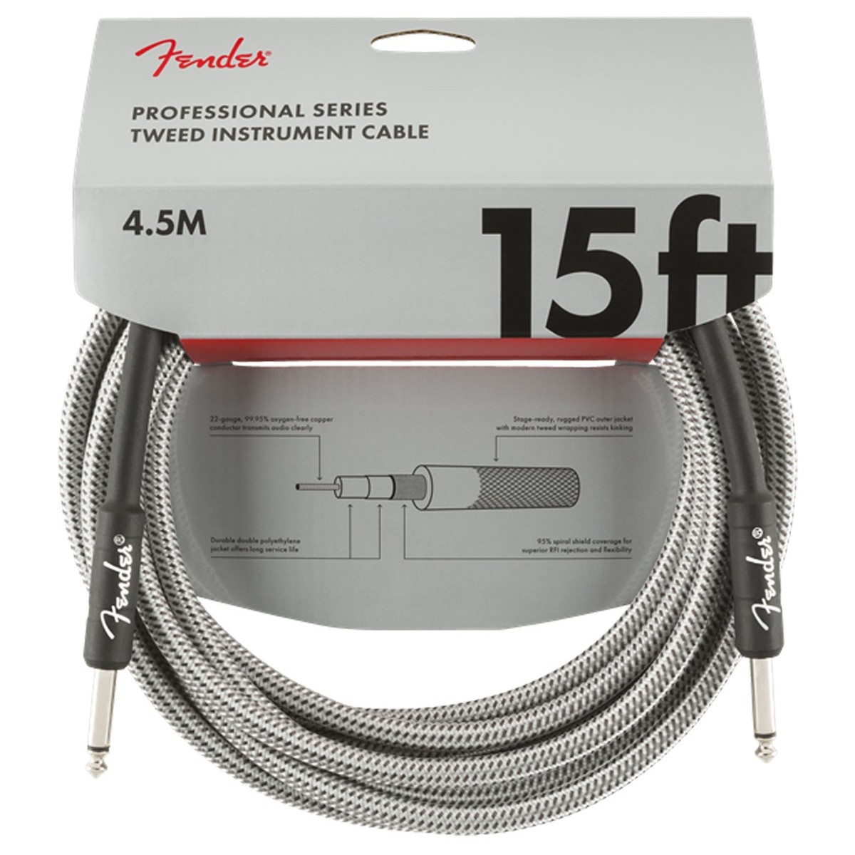 Fender Professional Series 4.5M/15ft Instrument Cable White Tweed - Image 1