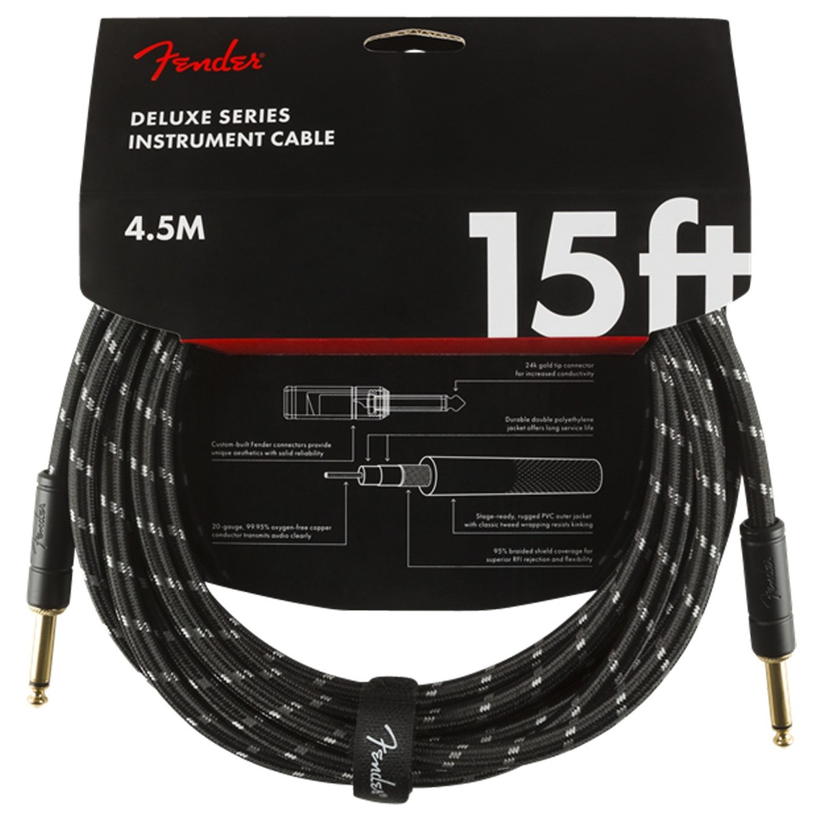 Fender Deluxe 4.5M/15ft Straight Instrument Cable Black Tweed - Image 1