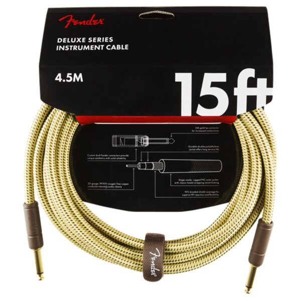 Fender Deluxe 15ft Straight Instrument Cable Tweed - Image 1