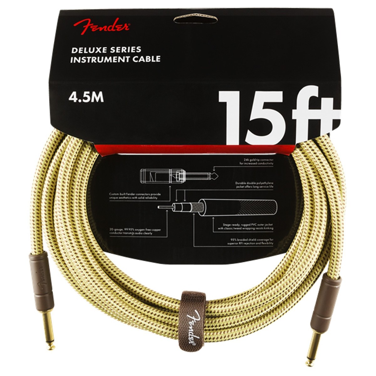 Fender Deluxe 15ft Straight Instrument Cable Tweed - Image 1