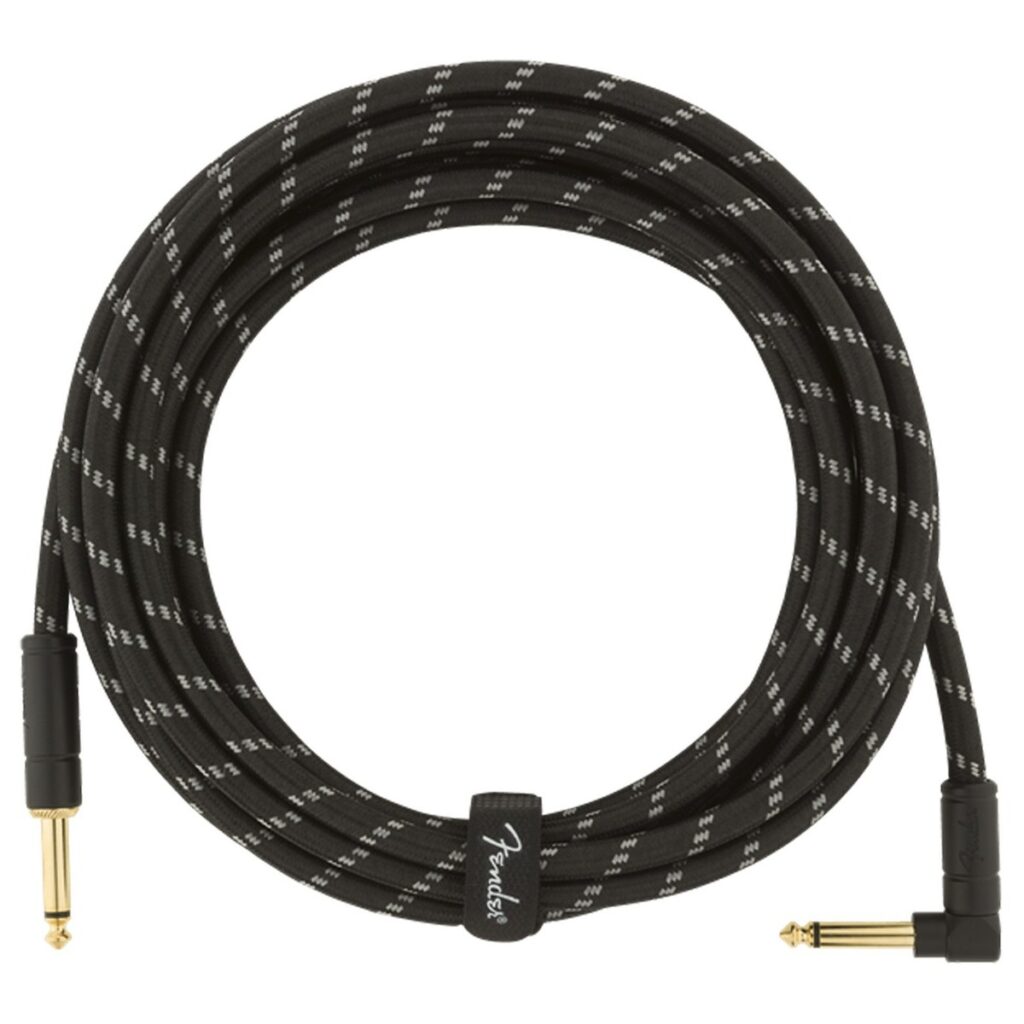 Fender Deluxe 15ft Straight/Angle Instrument Cable Black Tweed