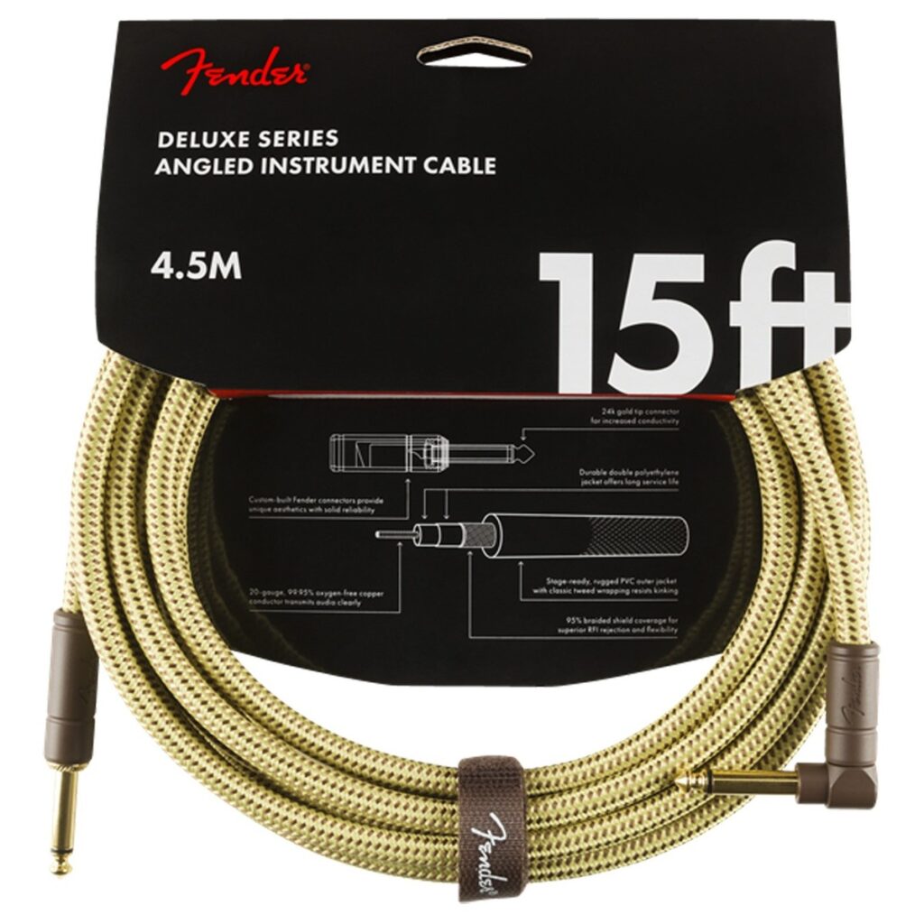 Fender Deluxe 15ft Straight/Angle Instrument Cable Tweed