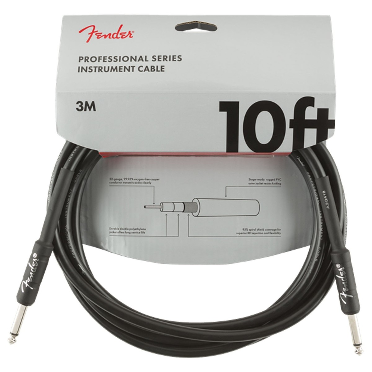 Fender Professional 3M/10ft Straight Instrument Cable Black - Image 1