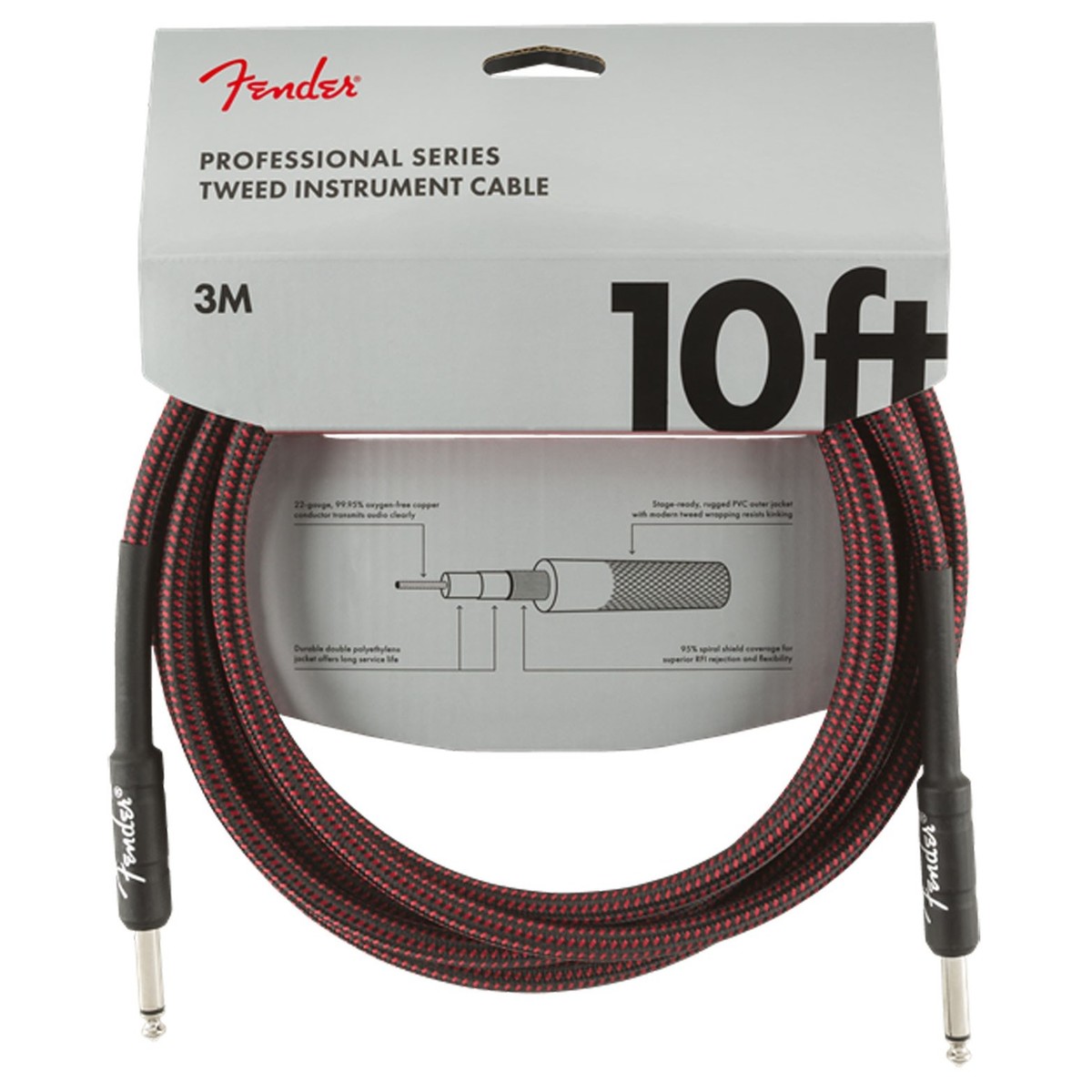 Fender Professional 10ft Straight Instrument Cable Red Tweed - Image 1
