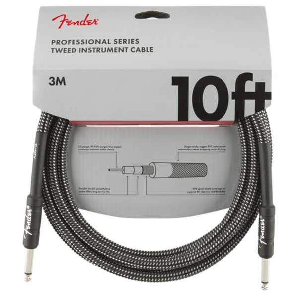 Fender Professional 10ft Straight Instrument Cable Gray Tweed - Image 1