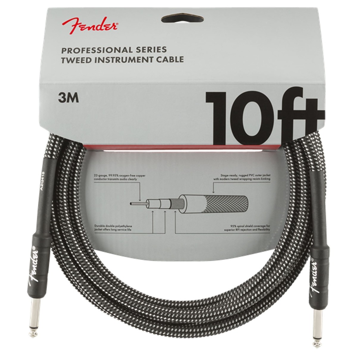 Fender Professional 10ft Straight Instrument Cable Gray Tweed - Image 1