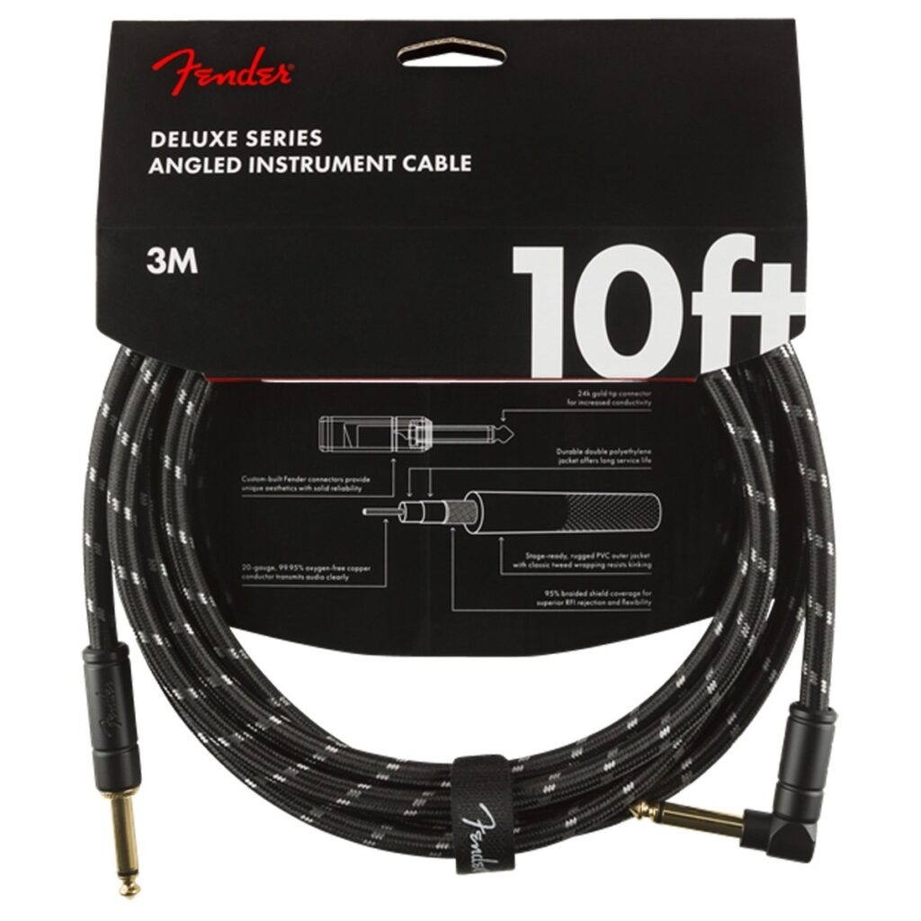 Fender Deluxe 10ft Straight/Angle Instrument Cable Black Tweed