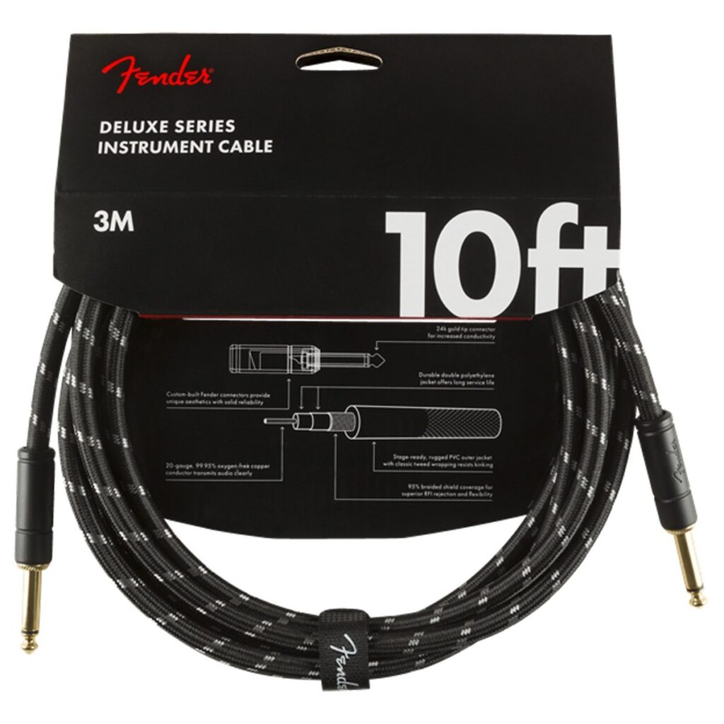 Fender Deluxe 10ft Straight Instrument Cable Black Tweed