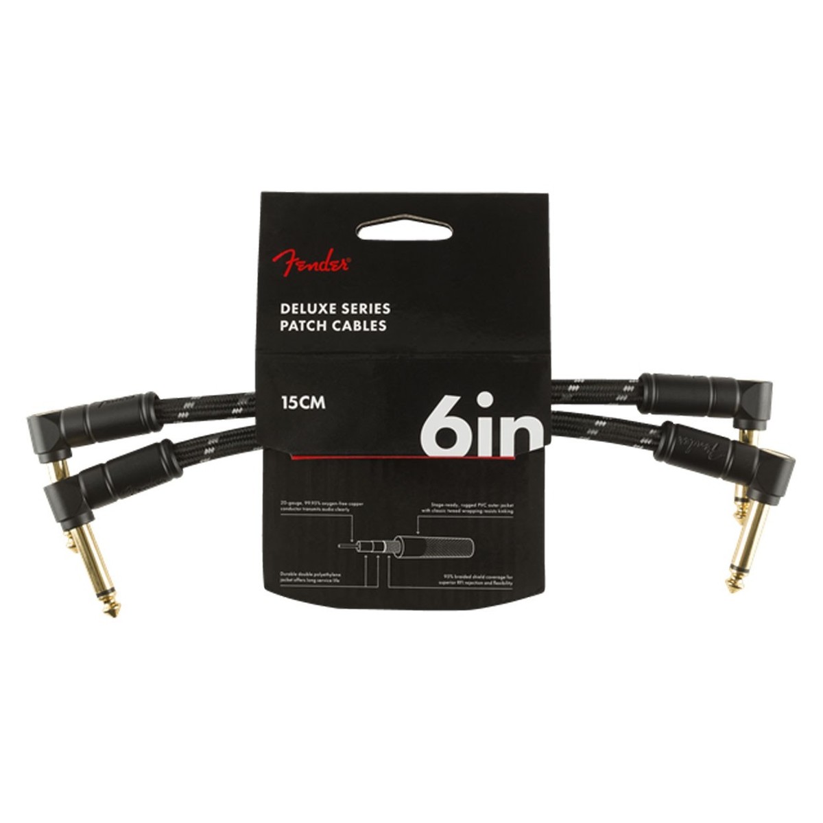 Fender Deluxe 6" Patch Cable 2 Pack Black Tweed - Image 1