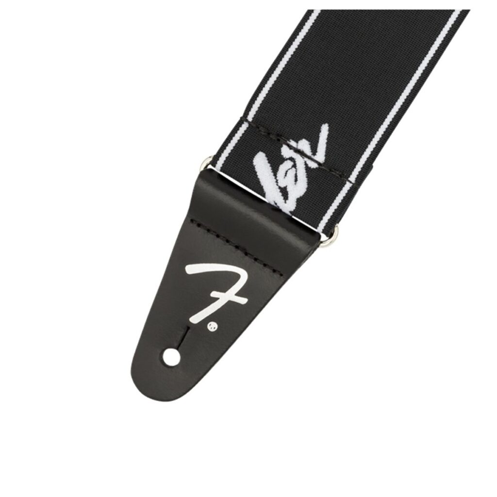 Fender WeighLess 2" Running Logo Guitar Strap Black/White
