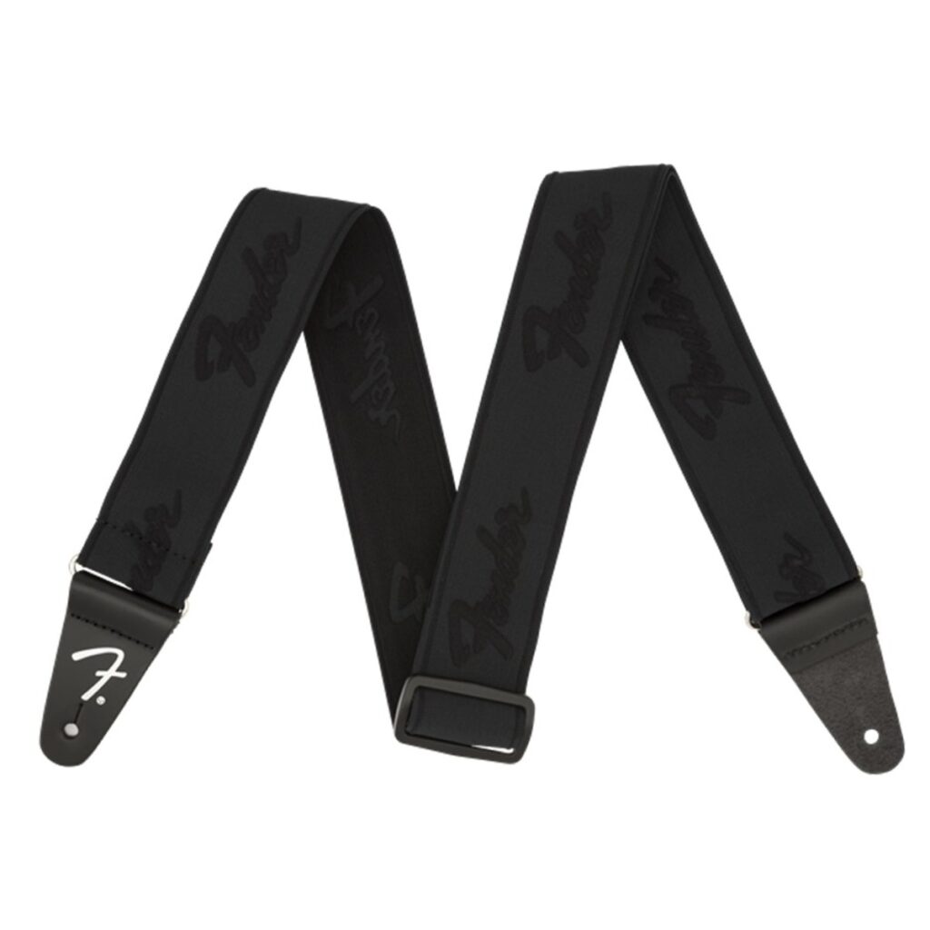 Fender WeighLess 2" Running Logo Guitar Strap Black/Black