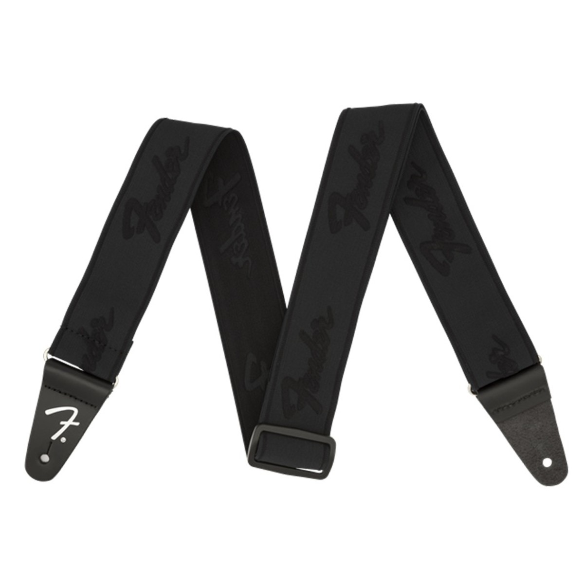 Fender WeighLess 2" Running Logo Guitar Strap Black/Black - Image 1