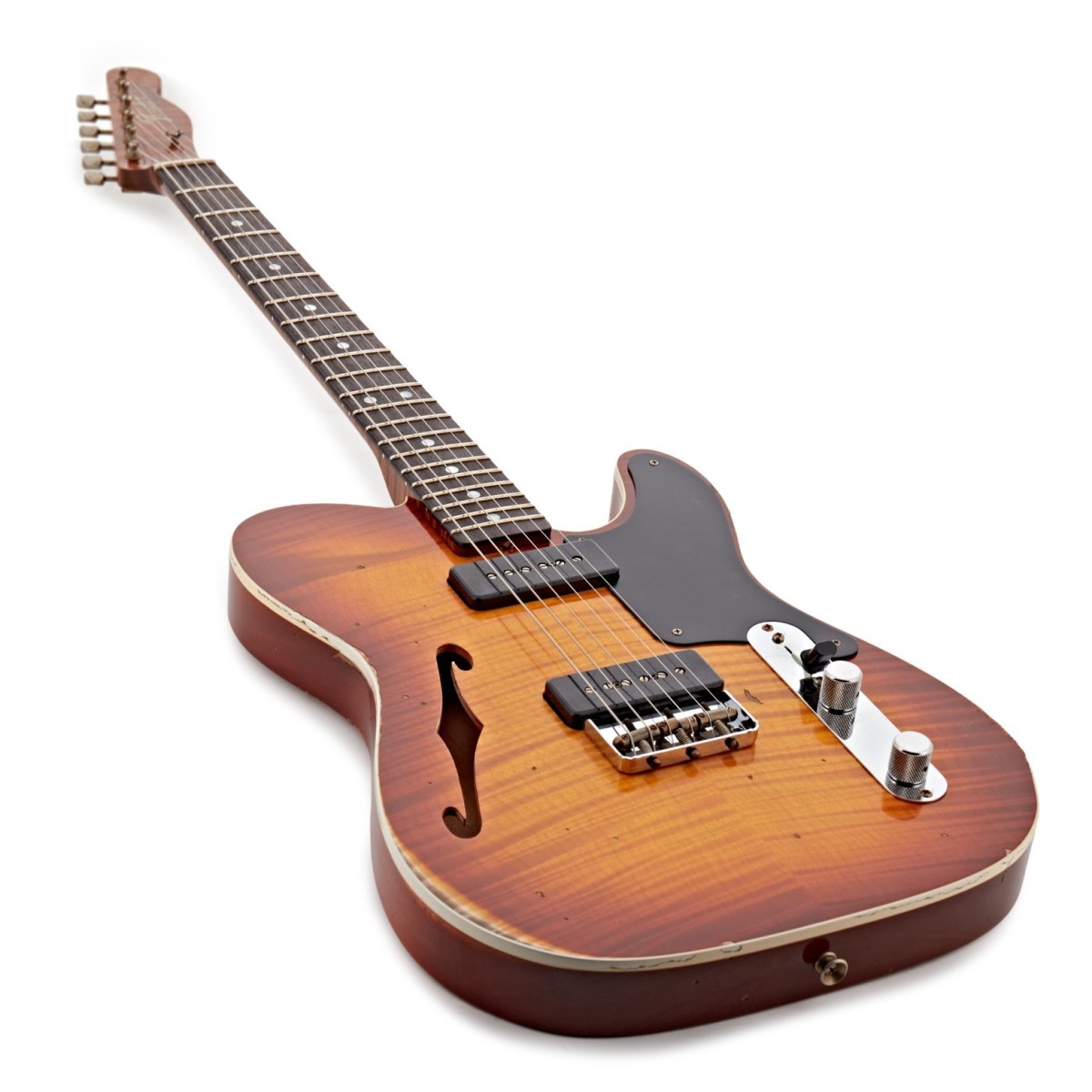 Fender Custom Shop Artisan Dual P90 Flame Maple Top Tele Relic 3A RW Aged Tobacco Sunburst - Image 3