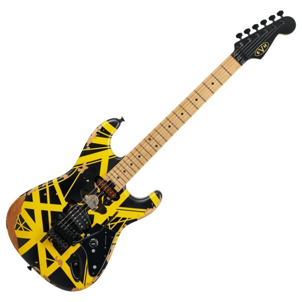 EVH Limited Edition Striped Series Frankenstein Frankie MN Black with Yellow Stripes Aged