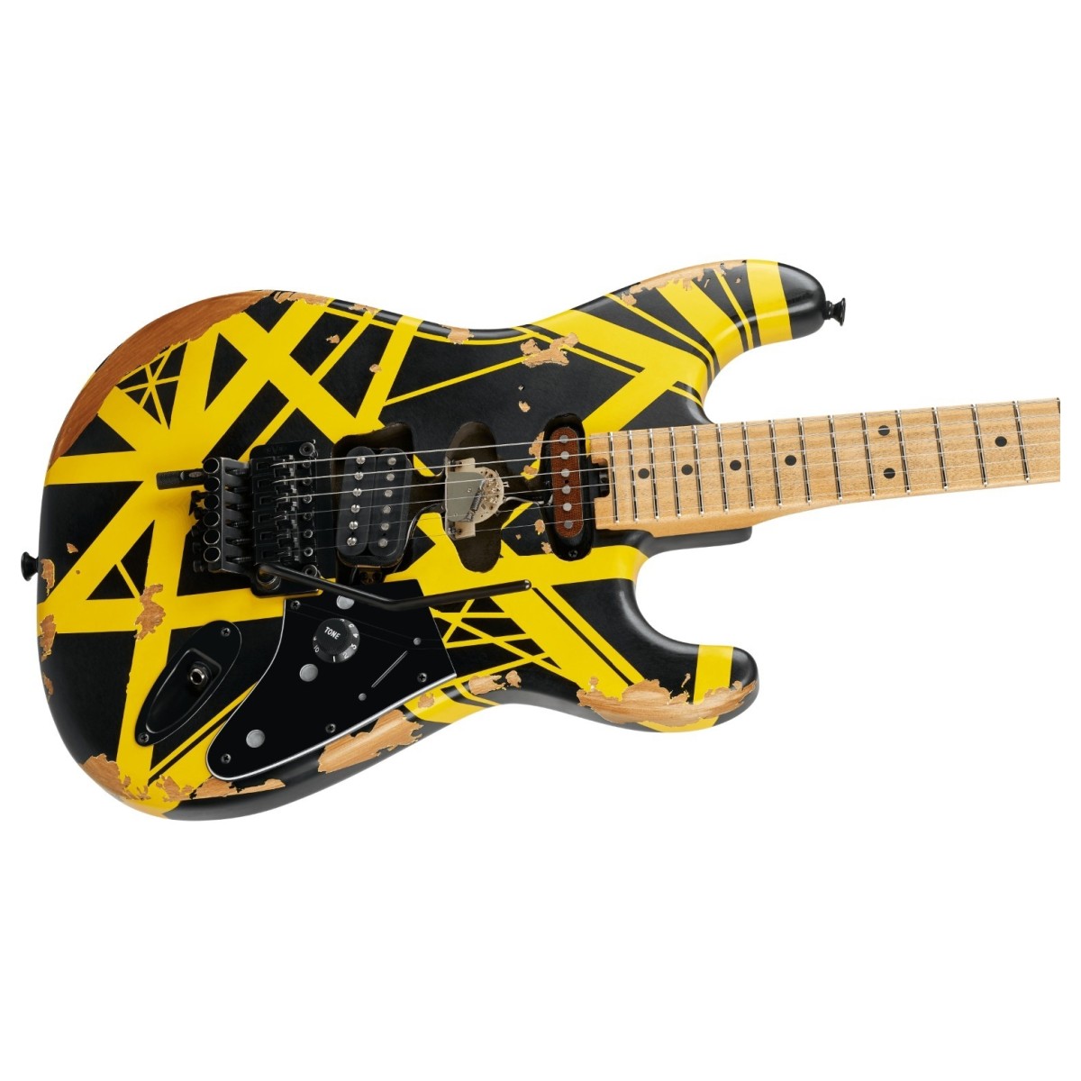 EVH Limited Edition Striped Series Frankenstein Frankie MN Black with Yellow Stripes Aged - Image 2