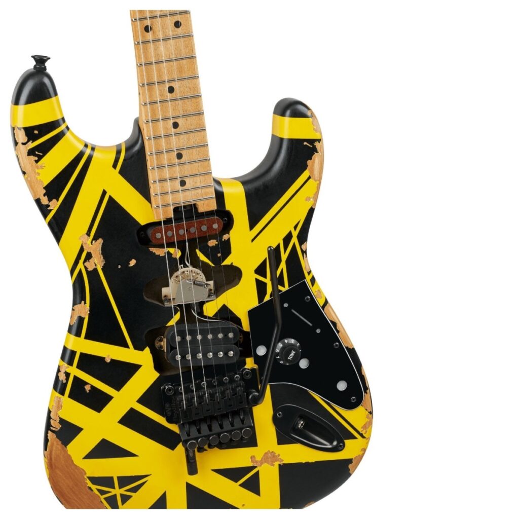 EVH Limited Edition Striped Series Frankenstein Frankie MN Black with Yellow Stripes Aged