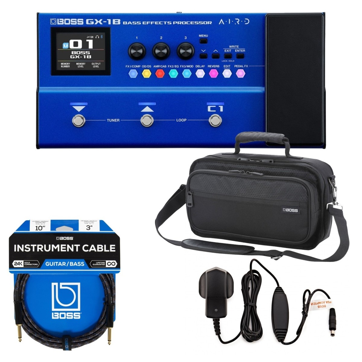 Boss GX-1B Bass Multi Effects Processor Bundle