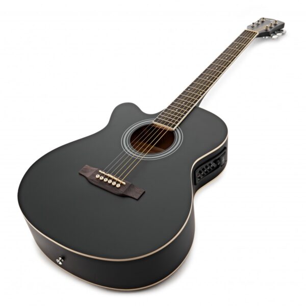 Single Cutaway Left Handed Electro Acoustic Guitar Black 15W Acoustic Amp & Accessory Pack
