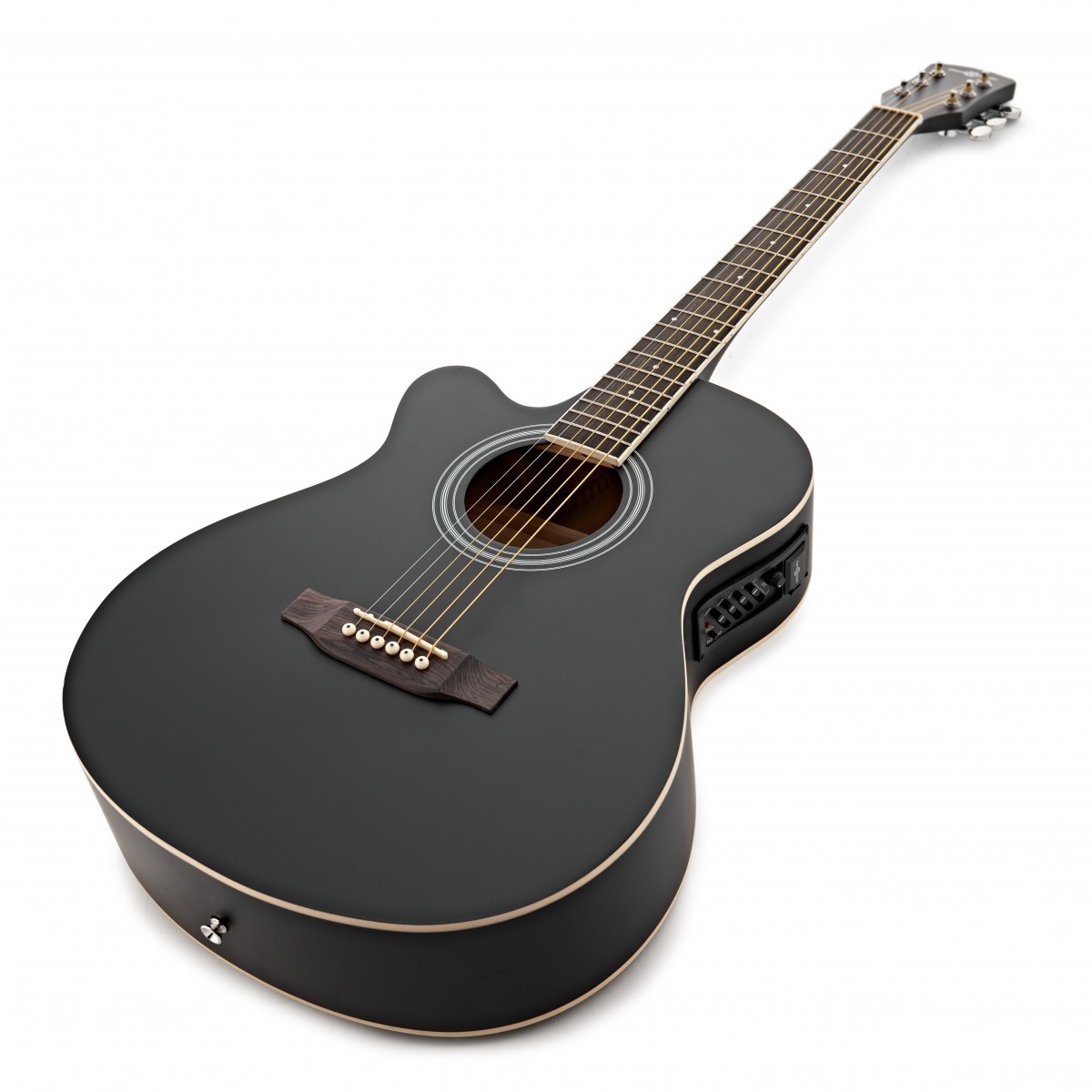 Single Cutaway Left Handed Electro Acoustic Guitar Black 15W Acoustic Amp & Accessory Pack