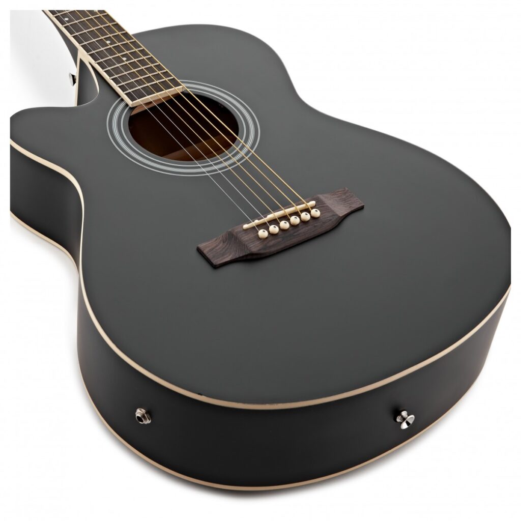 Single Cutaway Left Handed Electro Acoustic Guitar Black 15W Acoustic Amp & Accessory Pack