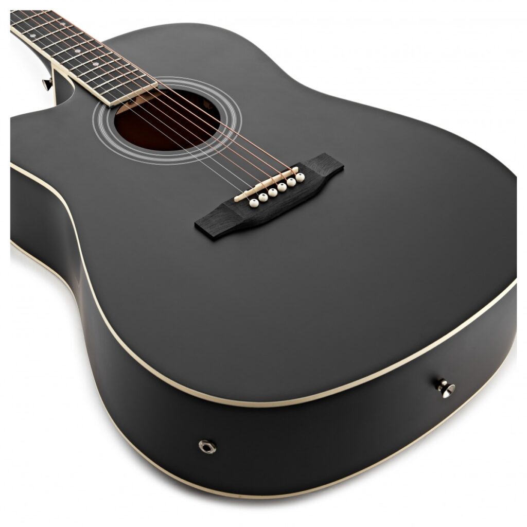 Dreadnought Cutaway Left Handed Electro Acoustic Guitar Black 15W Acoustic Amp & Accessory Pack