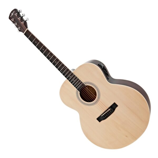 Jumbo Left Handed Electro Acoustic Guitar Natural 15W Acoustic Amp & Accessory Pack