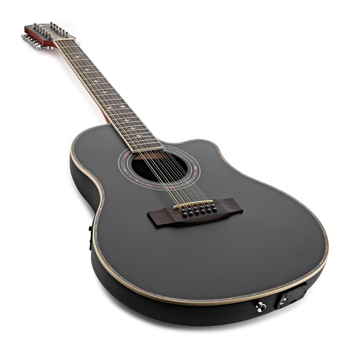 12 String Electro Acoustic Roundback Guitar by Gear4music Black