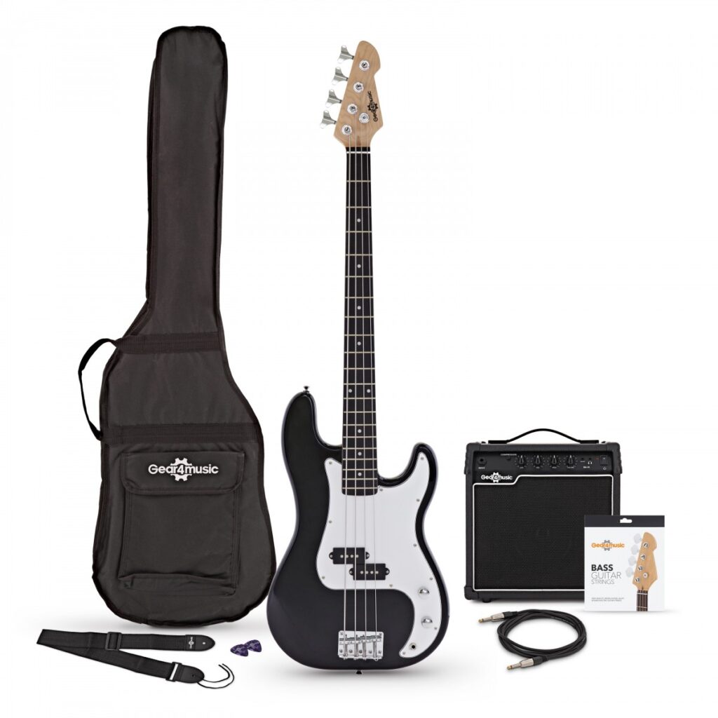 LA Bass Guitar Black 15W Bass Amp Pack