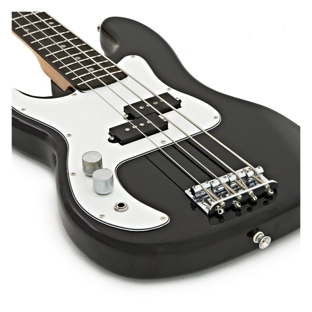 3/4 Left Handed LA Bass Guitar Black 15W Bass Amp Pack