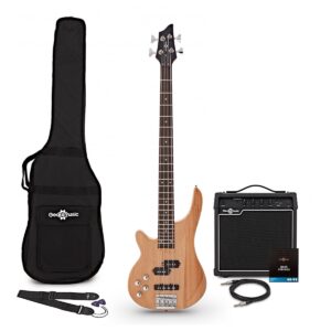 Chicago Left Handed Bass Guitar Natural 15W Bass Amp & Accessory Pack