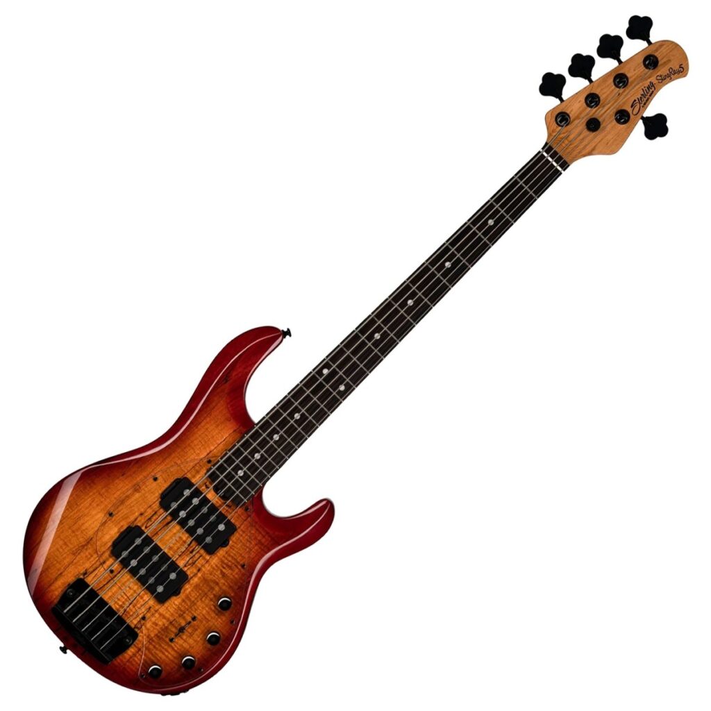 Sterling StingRay 5 HH RAY35HH Spalted Maple Blood Orange Burst