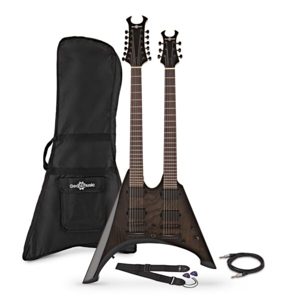 Harlem V Double Neck Guitar by Gear4music Black