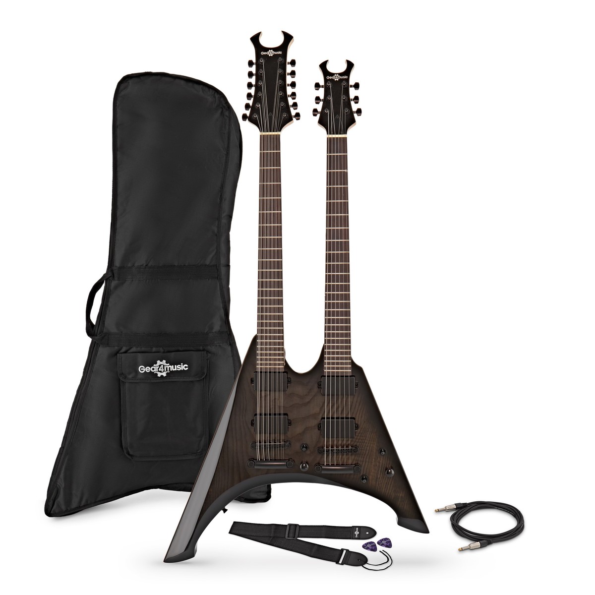 Harlem V Double Neck Guitar by Gear4music Black
