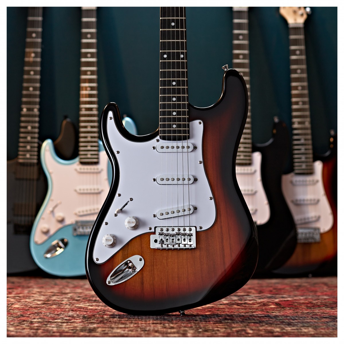 LA Left Handed Electric Guitar Sunburst 10W Guitar Amp & Accessory Pack