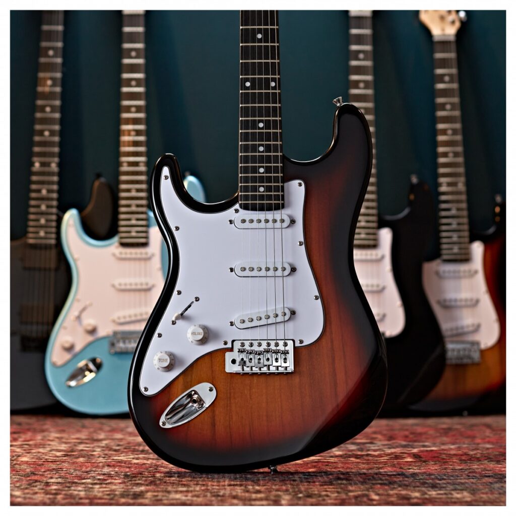 LA Left Handed Electric Guitar Sunburst 15W Guitar Amp & Ultimate Accessory Pack