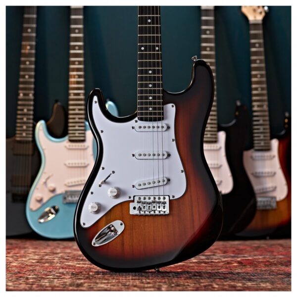 LA Left Handed Electric Guitar Sunburst 15W Guitar Amp & Ultimate Accessory Pack