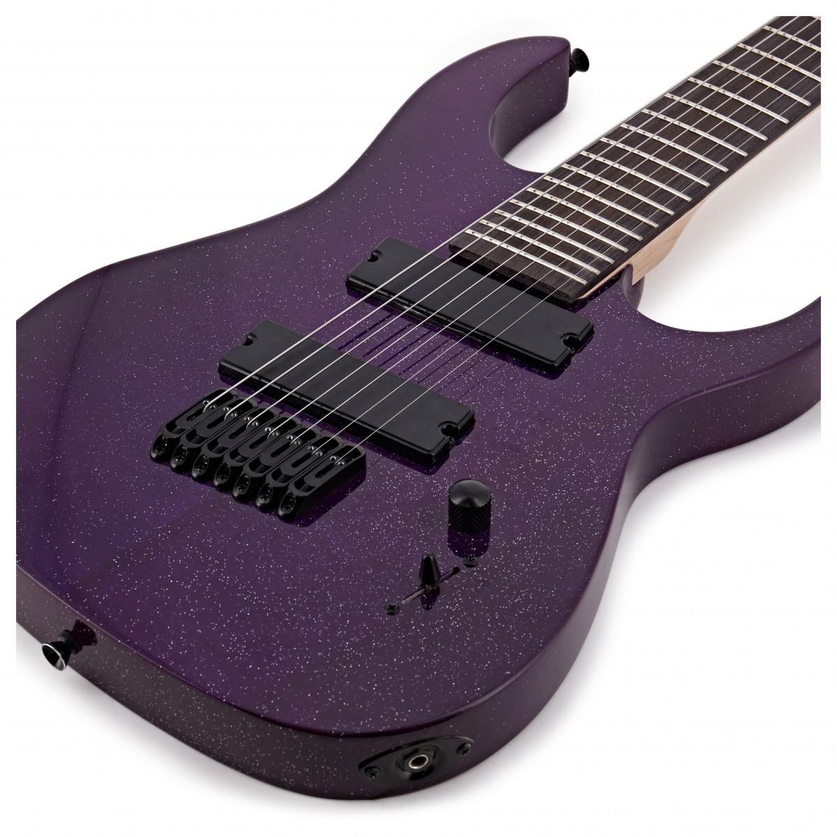Harlem S 7-String Fanned Fret Guitar by Gear4music Purple Sparkle