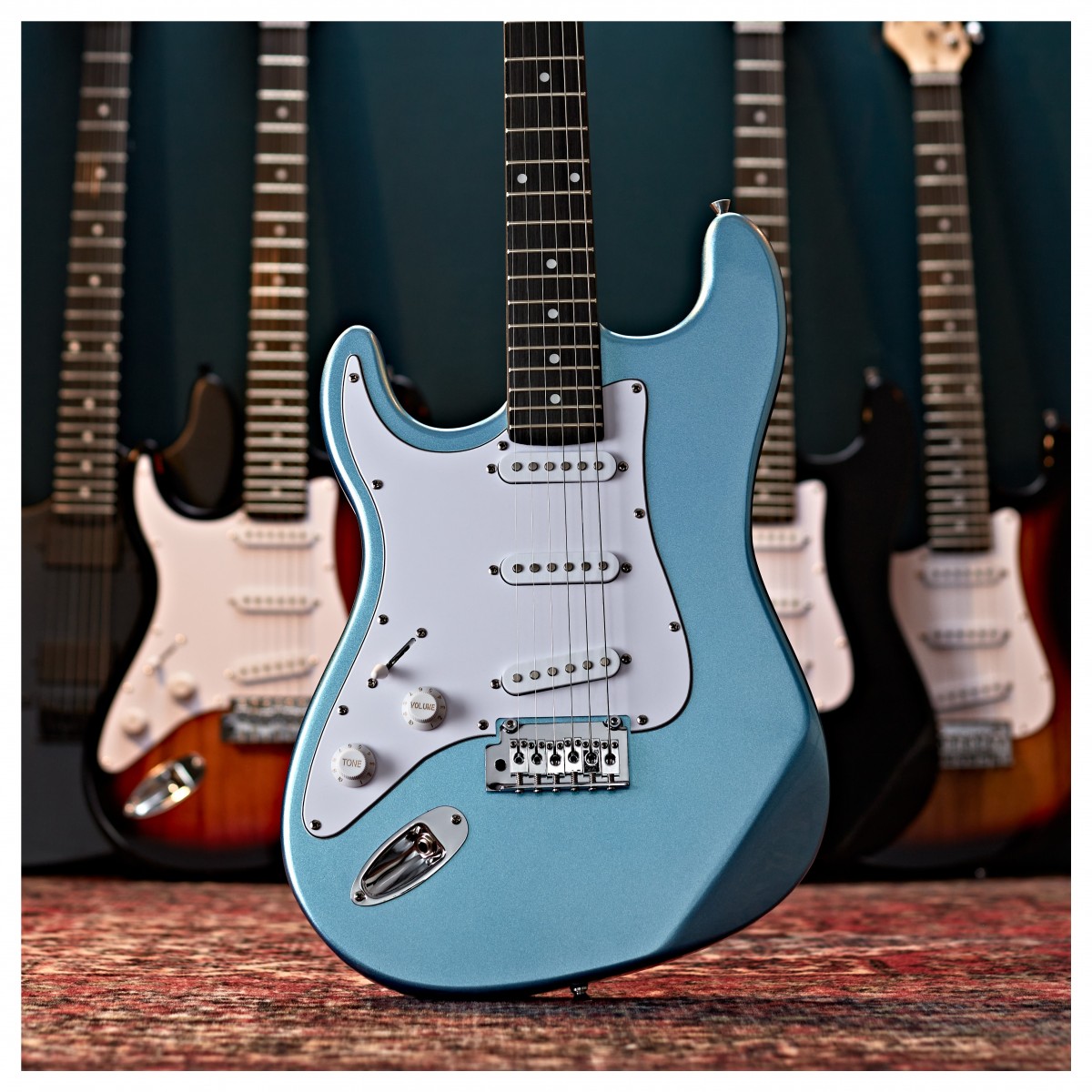 LA Select Left Handed Electric Guitar Blue Metallic 15W Guitar Amp & Accessory Pack
