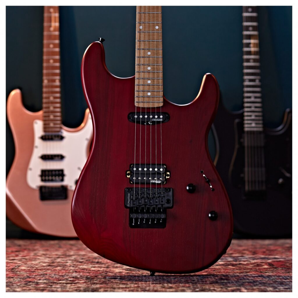 LA Select Modern Electric Guitar Transparent Ruby Red 15W Guitar Amp & Accessory Pack
