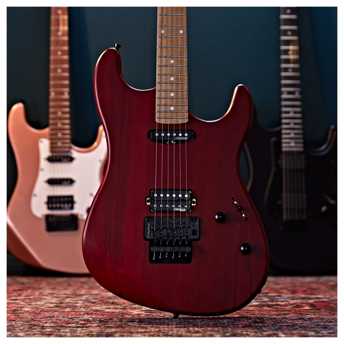 LA Select Modern Electric Guitar Transparent Ruby Red 15W Guitar Amp & Accessory Pack