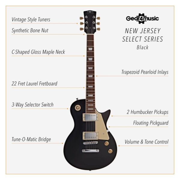 New Jersey Select Electric Guitar Black 10W Guitar Amp & Accessory Pack