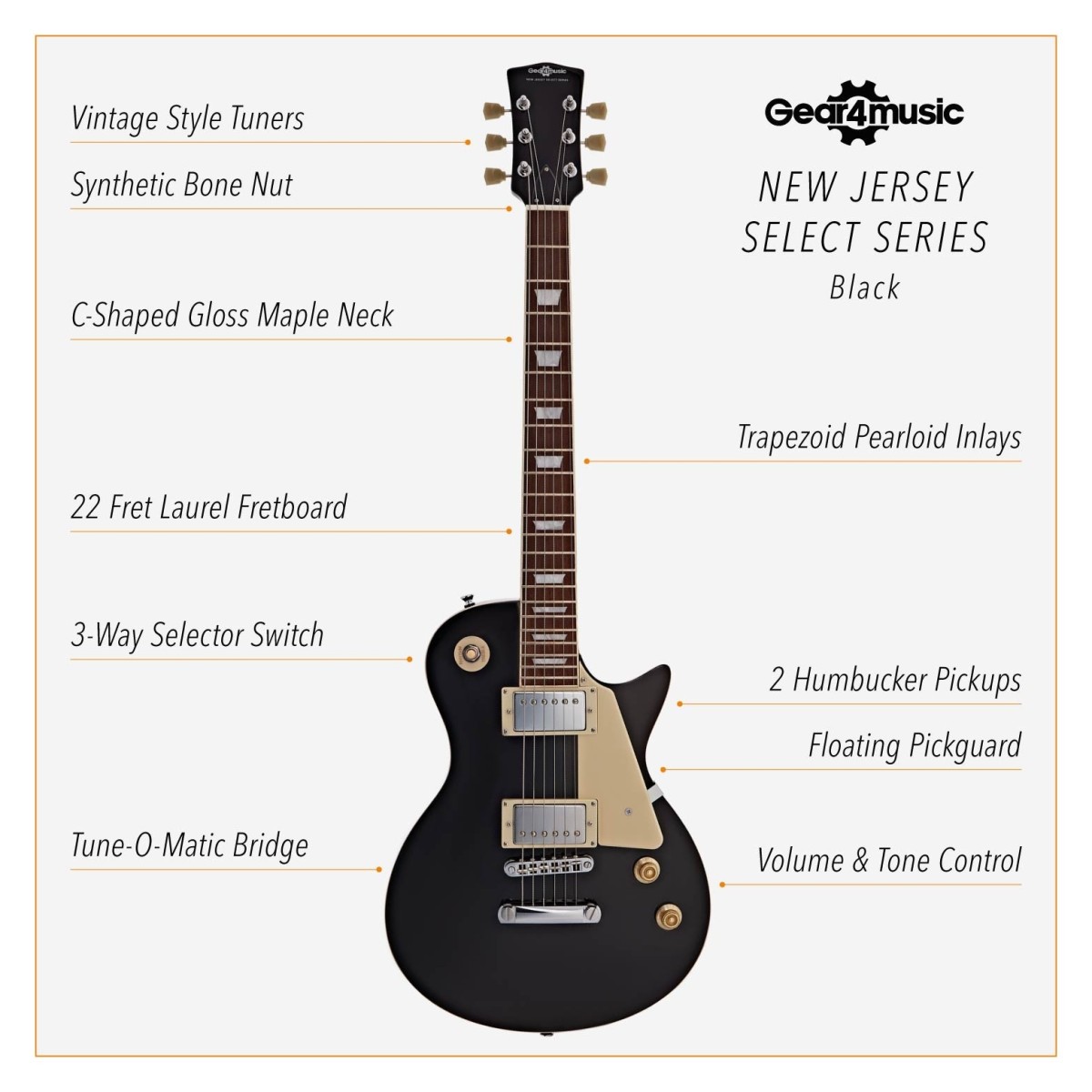 New Jersey Select Electric Guitar Black 10W Guitar Amp & Accessory Pack