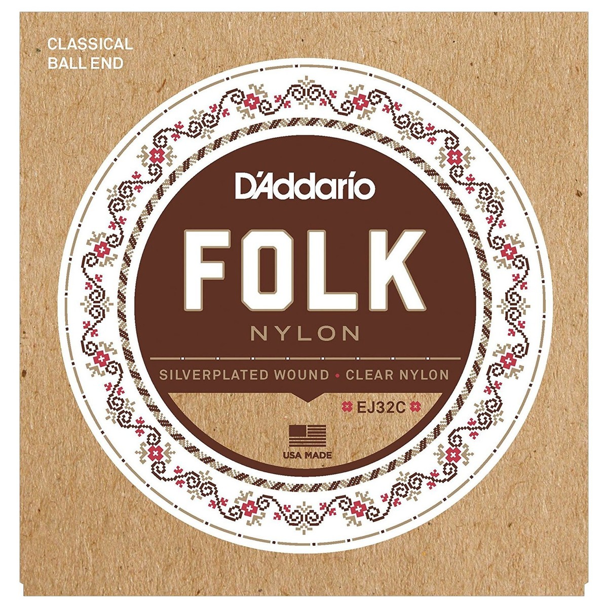 DAddario EJ32C Folk Nylon Classical Guitar Strings with Ball End - Image 1