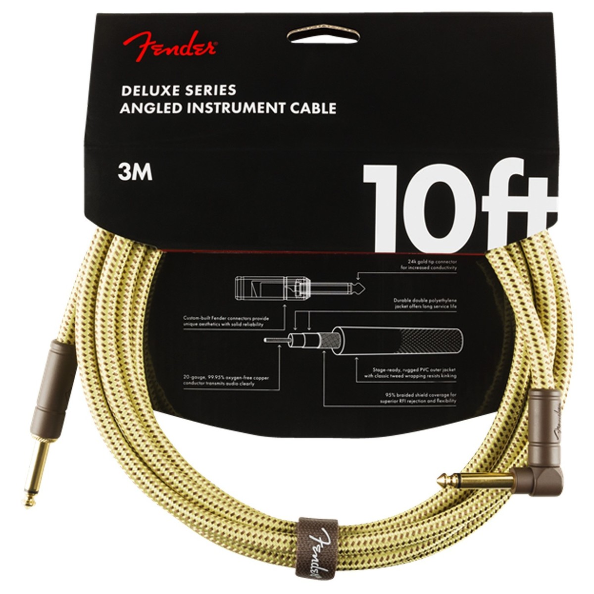 Fender Deluxe 10ft Straight/Angle Instrument Cable Tweed - Image 1