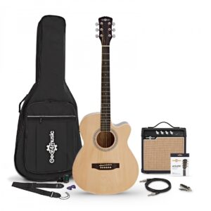 Single Cutaway Electro Acoustic Guitar Natural 15W Acoustic Amp & Accessory Pack