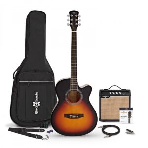 Single Cutaway Electro Acoustic Guitar Sunburst 15W Acoustic Amp & Accessory Pack