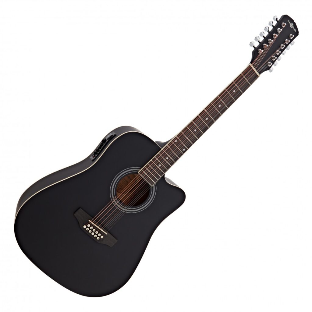 Dreadnought 12 String Electro Acoustic Guitar Black 15W Acoustic Amp & Accessory Pack