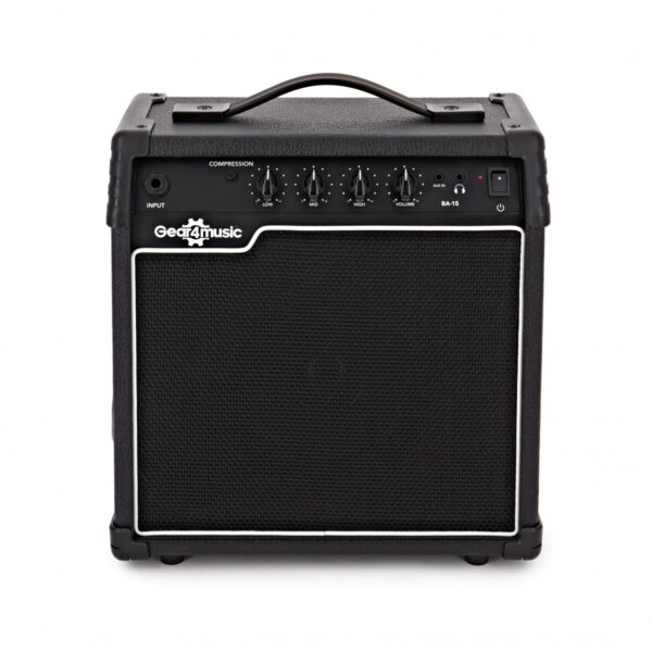 3/4 Left Handed LA Bass Guitar Black 15W Bass Amp Pack