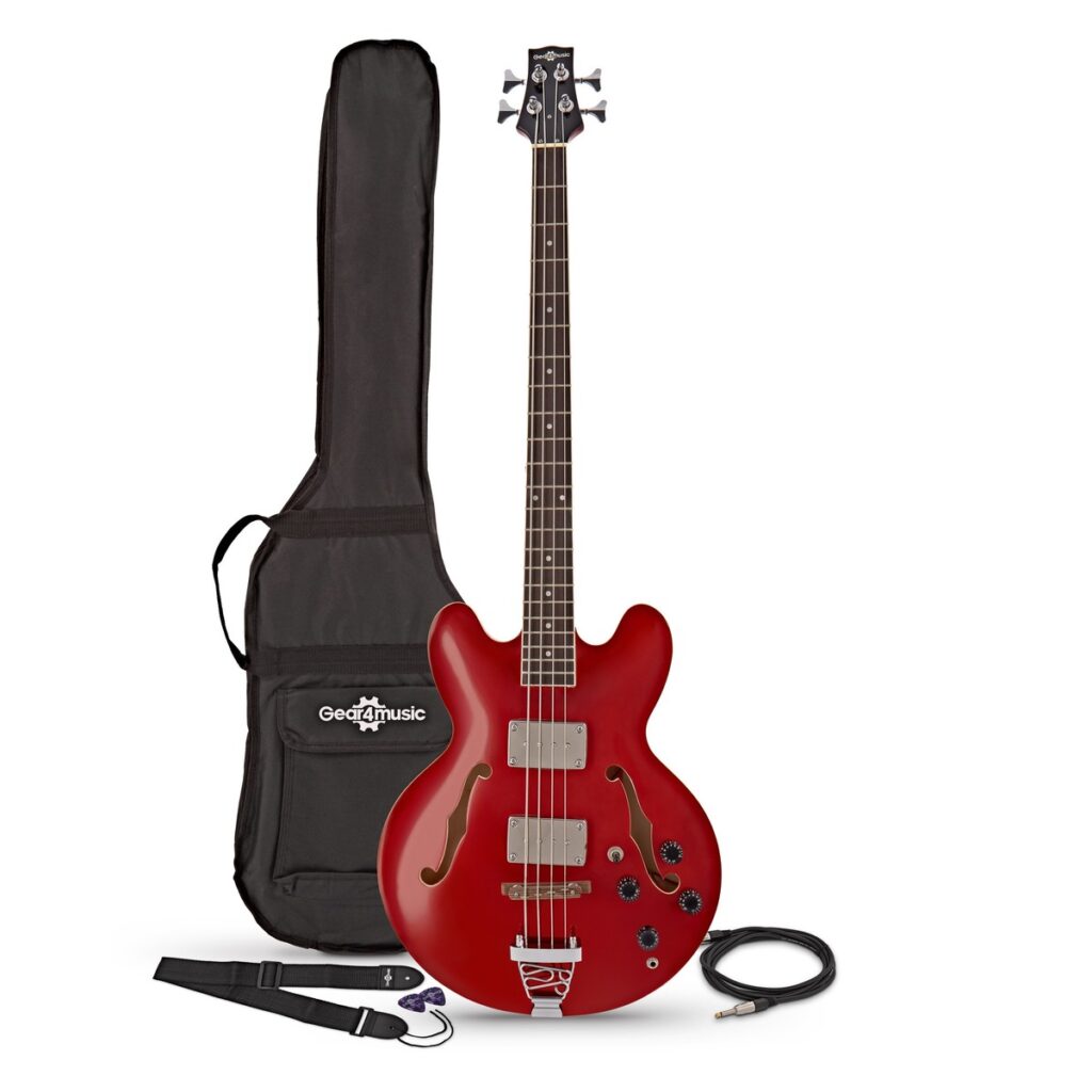 San Francisco Semi Acoustic Bass by Gear4music Wine Red