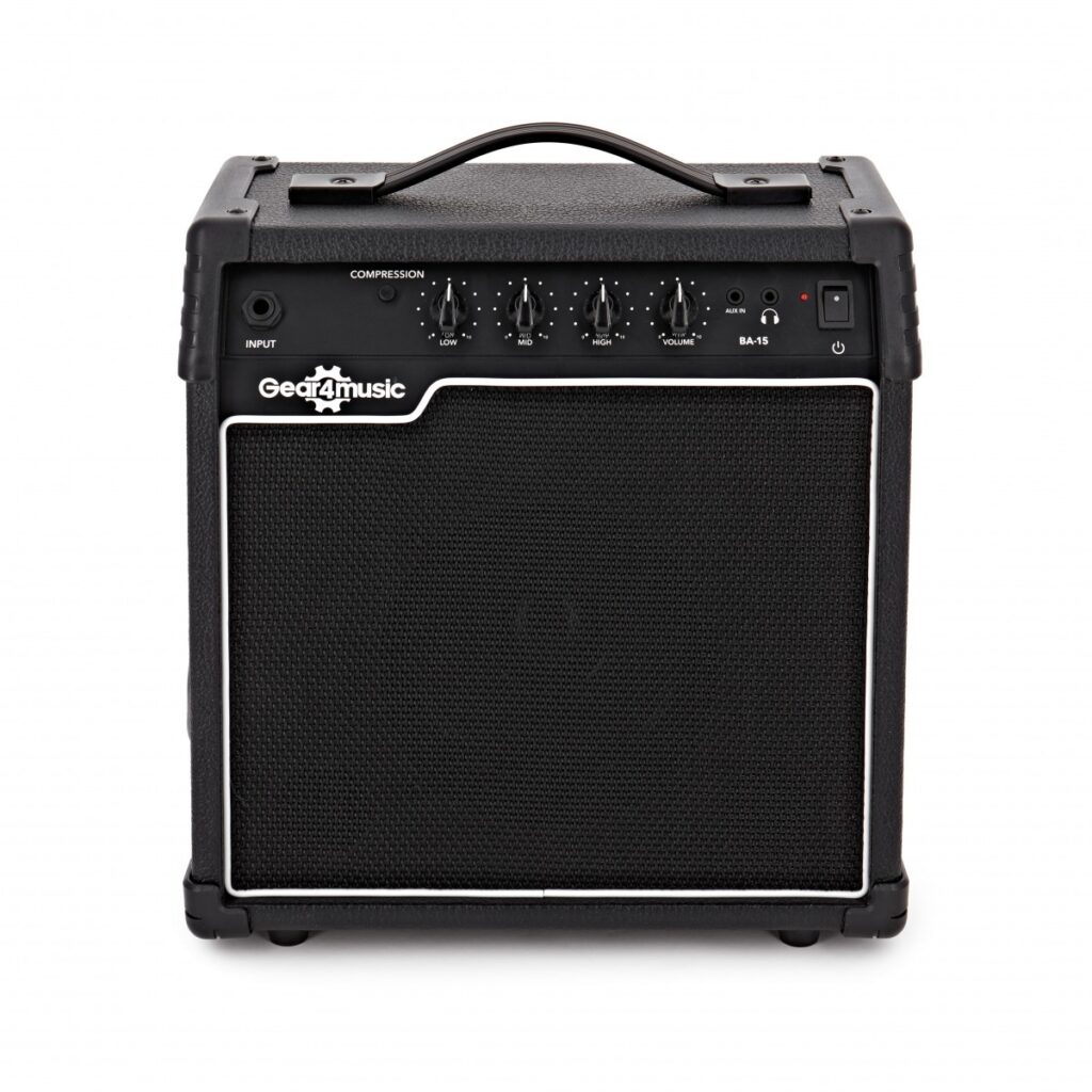 LA Select Bass Guitar Natural 15W Bass Amp Pack
